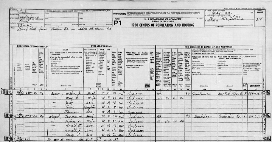 1950 U.S. Census, showing data from Evansville, Indiana