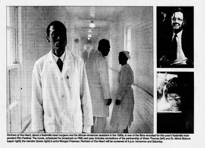 newspaper clipping about release of documentary Partners of the Heart with a photoof Vivien Thomas