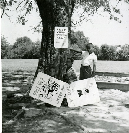 From City Beautiful Scrapbook in 1956 - Ford Green Elementary students with anti-litter signs