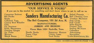 1922 City Directory ad for Sanders Manufacturing Co. 
