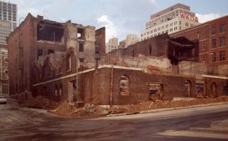 View of 2nd Ave building after fire in 1985
