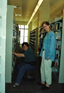 Liz Coleman with other library staff, working at the new Main Library
