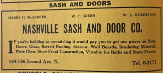 Ad from City Directory for Nashville Sash and Door Company
