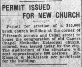 Nashville Banner clipping from April, 1925, talking about the plans for a new church