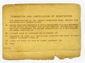 Backside of voter registration card from 1945