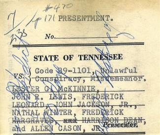 Court Document listing witnesses summoned for the State of Tennessee vs. Lester G. McKinnie et als