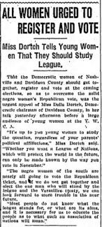 Tennessean clipping from October, 1920 encouraging white women to register to vote to block African American women from voting