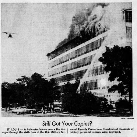 Tennessean clipping of St. Louis NARA fire